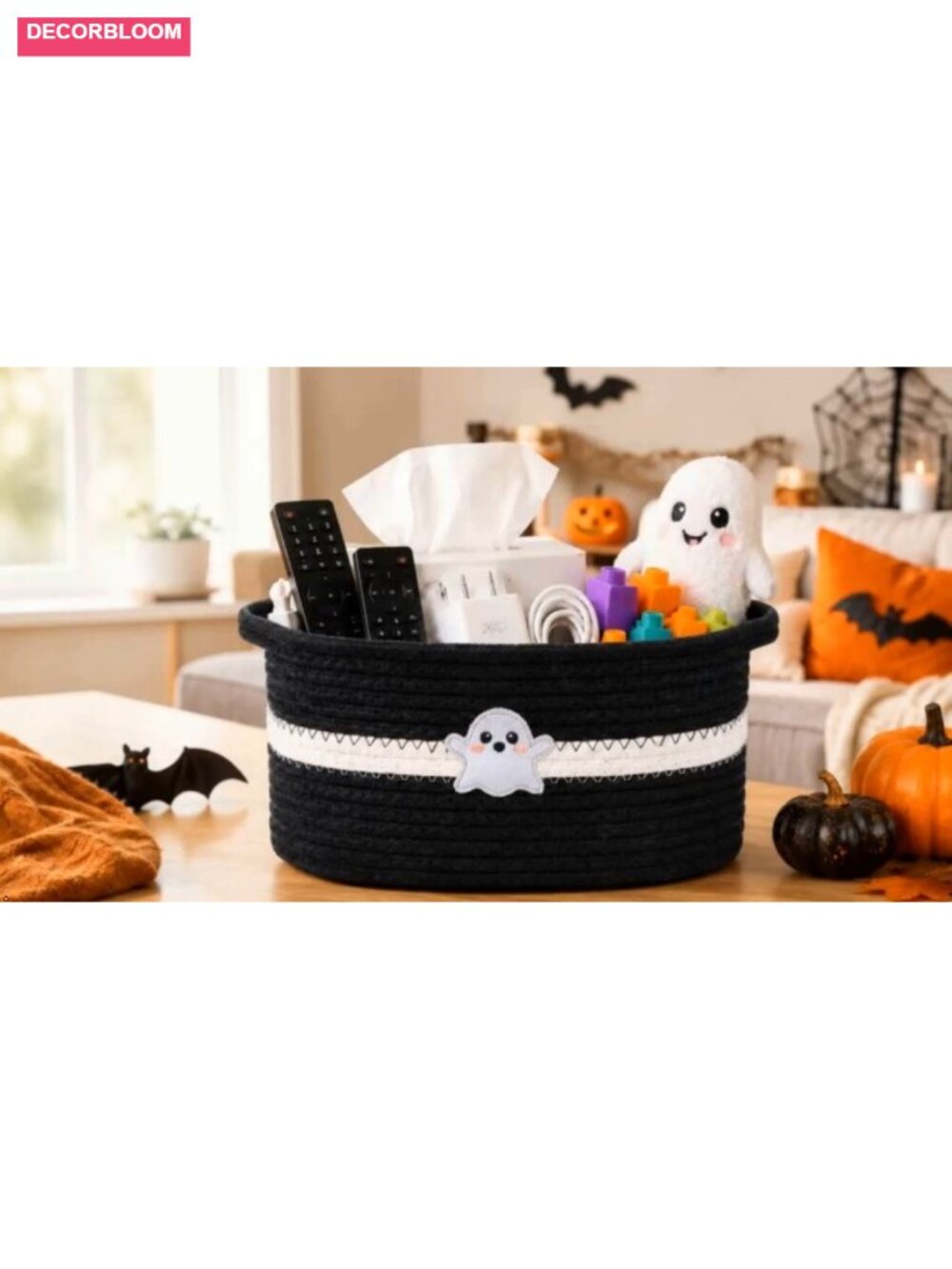 Halloween Boo Basket Empty Gift Basket Cotton Rope with Ribbon Bag Bow - Picture 5 of 5